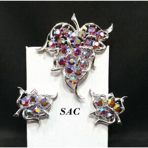 Sarah Coventry "Dazzling Aurora" Brooch Earrings Set, Red Rhinestones, 1960s